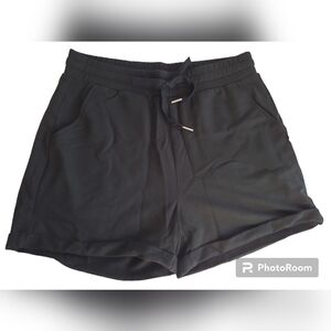 Daily Ritual Women's Elastic Waist Drawstring Black Sweat Shorts/Pockets Small